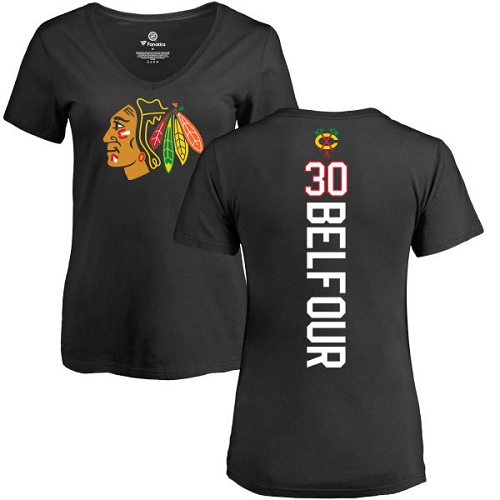 NHL Women's Adidas Chicago Blackhawks #30 ED Belfour Black Backer T-Shirt