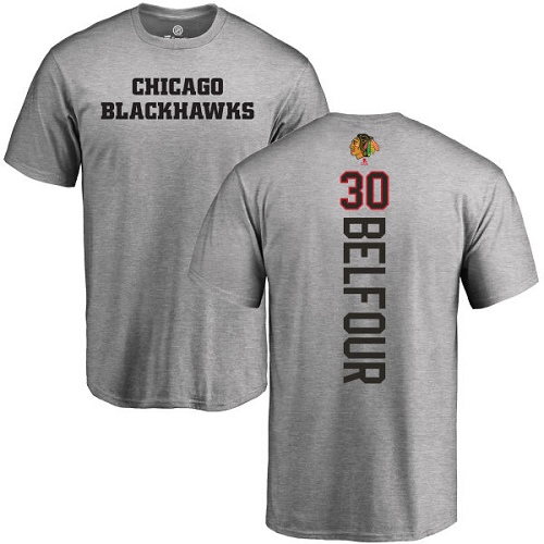 NHL Adidas Chicago Blackhawks #30 ED Belfour Ash Backer T-Shirt