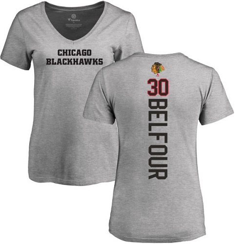 NHL Women's Adidas Chicago Blackhawks #30 ED Belfour Ash Backer T-Shirt
