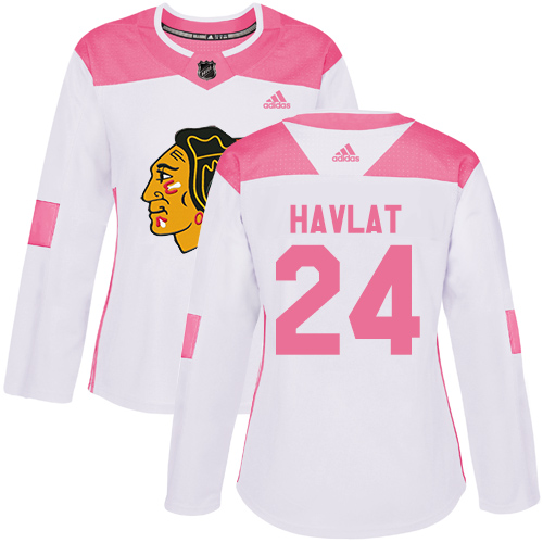 Women's Adidas Chicago Blackhawks #24 Martin Havlat Authentic White/Pink Fashion NHL Jersey