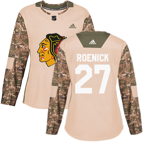 Women's Adidas Chicago Blackhawks #27 Jeremy Roenick Authentic Camo Veterans Day Practice NHL Jersey