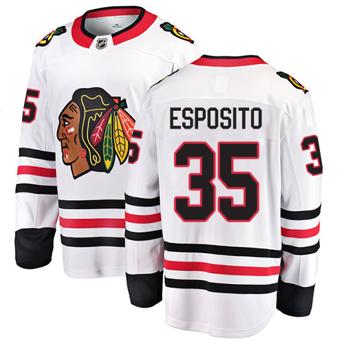 Men's Chicago Blackhawks #35 Tony Esposito Authentic White Away Fanatics Branded Breakaway NHL Jersey
