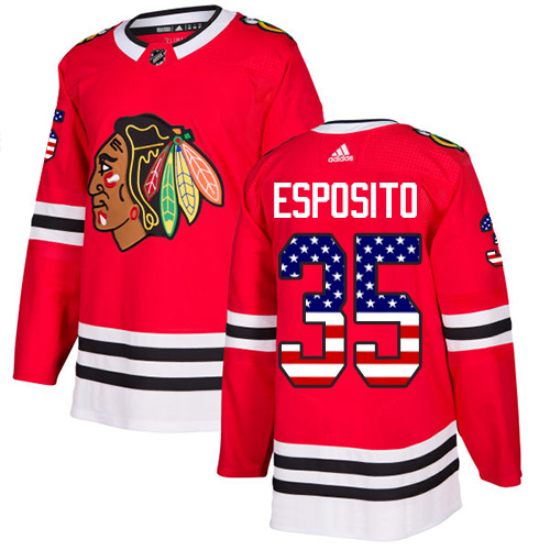 Men's Adidas Chicago Blackhawks #35 Tony Esposito Authentic Red USA Flag Fashion NHL Jersey