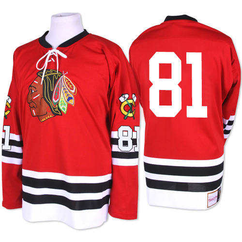 Men's Mitchell and Ness Chicago Blackhawks #81 Marian Hossa Authentic Red 1960-61 Throwback NHL Jersey