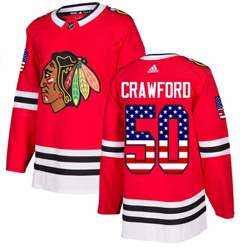 Men's Adidas Chicago Blackhawks #50 Corey Crawford Authentic Red USA Flag Fashion NHL Jersey