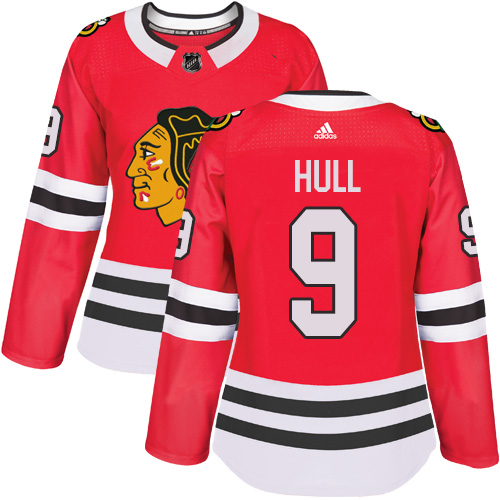 Women's Adidas Chicago Blackhawks #9 Bobby Hull Authentic Red Home NHL Jersey