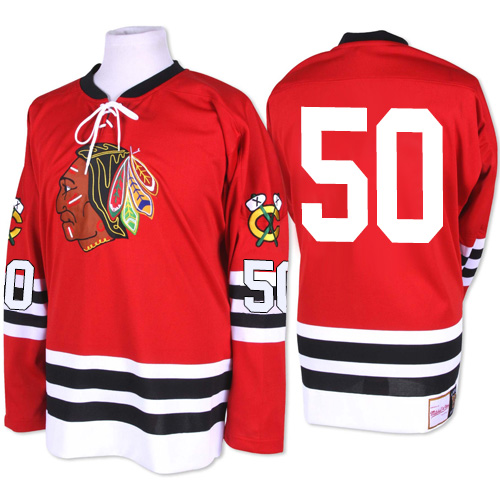 Men's Mitchell and Ness Chicago Blackhawks #50 Corey Crawford Authentic Red 1960-61 Throwback NHL Jersey