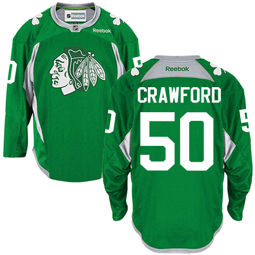 Men's Reebok Chicago Blackhawks #50 Corey Crawford Authentic Green Practice NHL Jersey