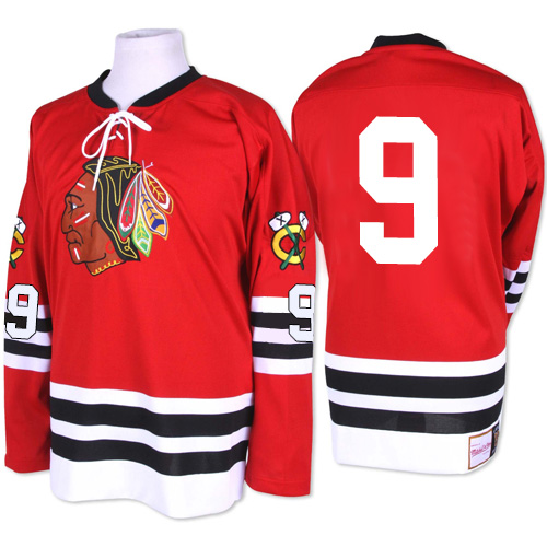 Men's Mitchell and Ness Chicago Blackhawks #9 Bobby Hull Authentic Red 1960-61 Throwback NHL Jersey