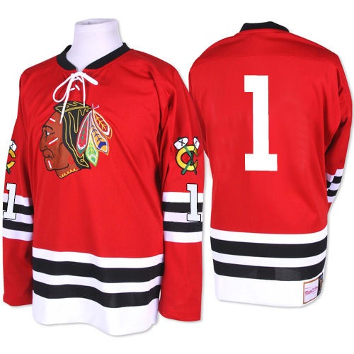 Men's Mitchell and Ness Chicago Blackhawks #1 Glenn Hall Authentic Red 1960-61 Throwback NHL Jersey