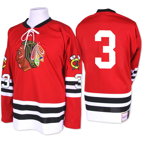 Men's Mitchell and Ness Chicago Blackhawks #3 Keith Magnuson Authentic Red 1960-61 Throwback NHL Jersey