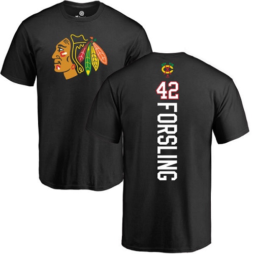 NHL Adidas Chicago Blackhawks #42 Gustav Forsling Black Backer T-Shirt