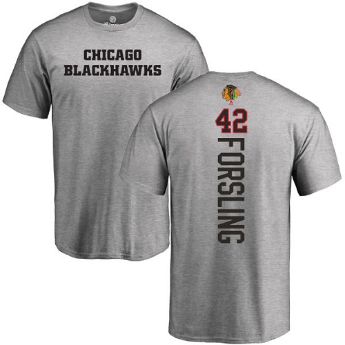 NHL Adidas Chicago Blackhawks #42 Gustav Forsling Ash Backer T-Shirt