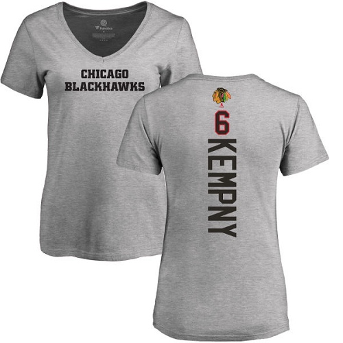 NHL Women's Adidas Chicago Blackhawks #6 Michal Kempny Ash Backer T-Shirt