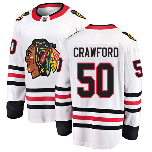 Men's Chicago Blackhawks #50 Corey Crawford Authentic White Away Fanatics Branded Breakaway NHL Jersey