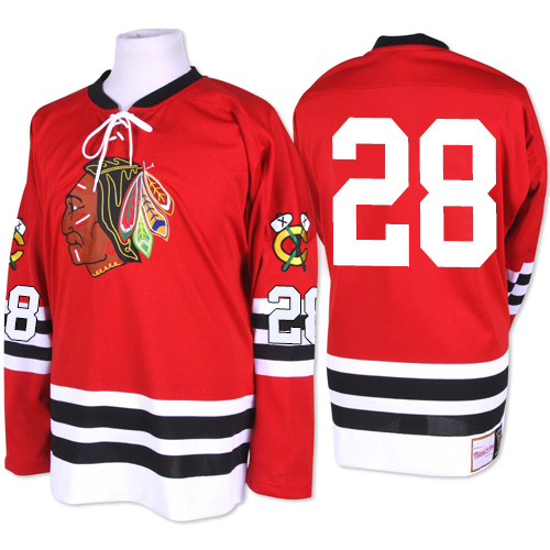Men's Mitchell and Ness Chicago Blackhawks #28 Steve Larmer Authentic Red 1960-61 Throwback NHL Jersey