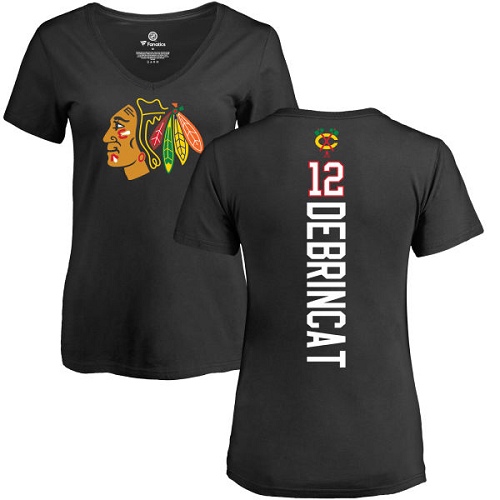 NHL Women's Adidas Chicago Blackhawks #12 Alex DeBrincat Black Backer T-Shirt