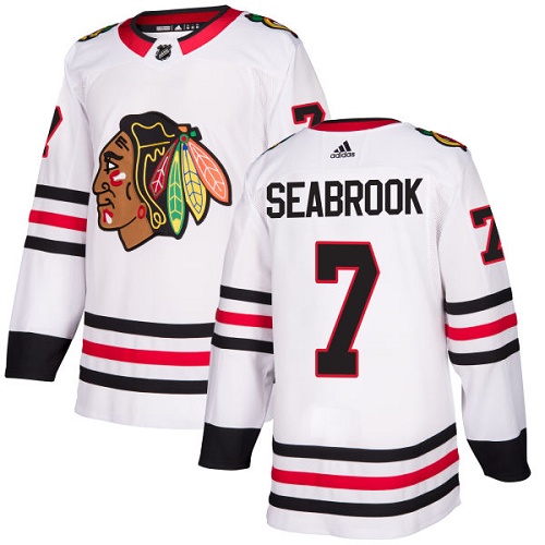 Men's Adidas Chicago Blackhawks #7 Brent Seabrook Authentic White Away NHL Jersey