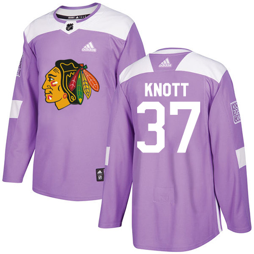 Men's Adidas Chicago Blackhawks #37 Graham Knott Authentic Purple Fights Cancer Practice NHL Jersey