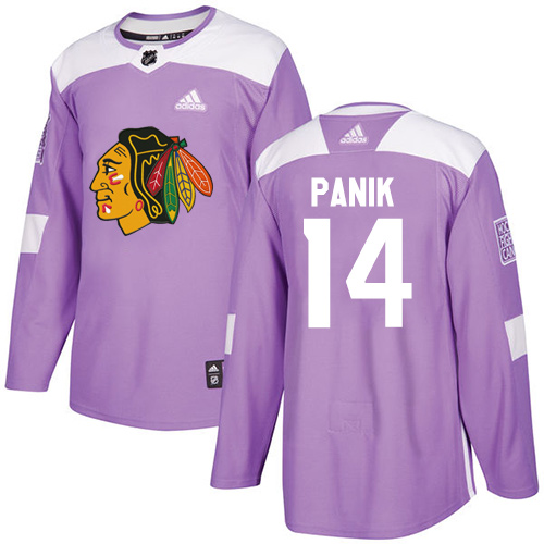 Men's Adidas Chicago Blackhawks #14 Richard Panik Authentic Purple Fights Cancer Practice NHL Jersey