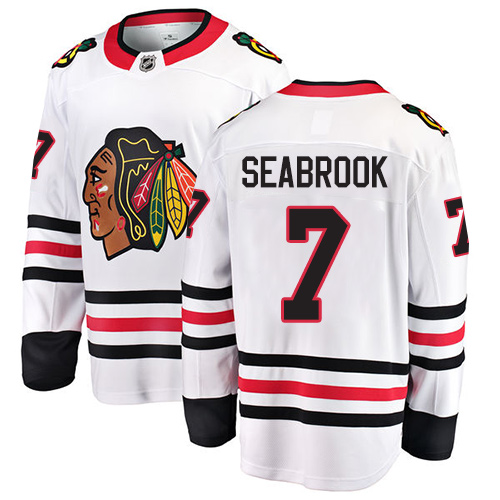 Men's Chicago Blackhawks #7 Brent Seabrook Authentic White Away Fanatics Branded Breakaway NHL Jersey