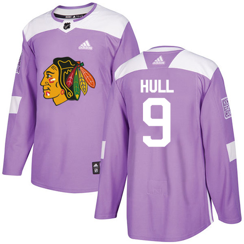 Men's Adidas Chicago Blackhawks #9 Bobby Hull Authentic Purple Fights Cancer Practice NHL Jersey