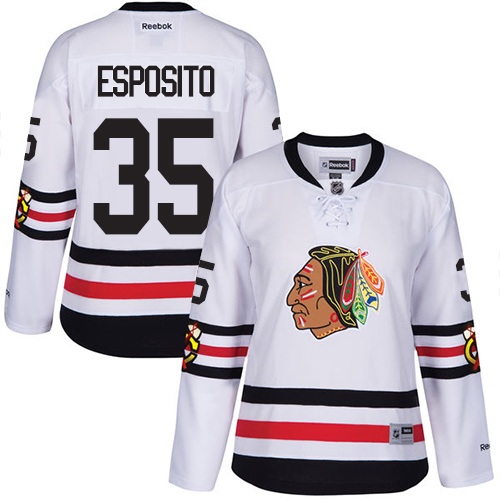 Women's Reebok Chicago Blackhawks #35 Tony Esposito Premier White 2017 Winter Classic NHL Jersey