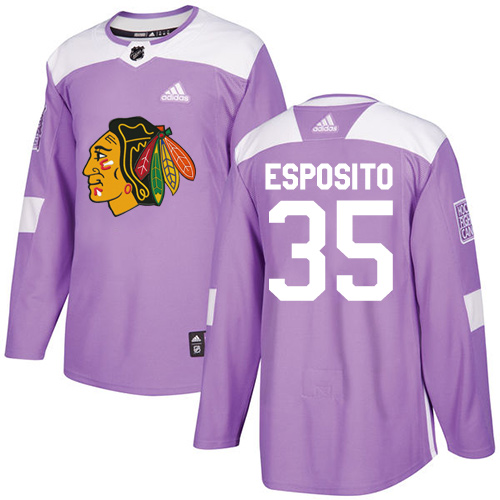 Men's Adidas Chicago Blackhawks #35 Tony Esposito Authentic Purple Fights Cancer Practice NHL Jersey