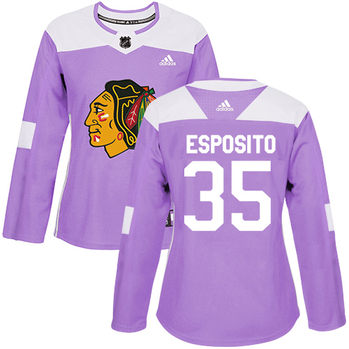Women's Adidas Chicago Blackhawks #35 Tony Esposito Authentic Purple Fights Cancer Practice NHL Jersey