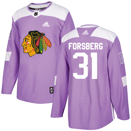 Youth Adidas Chicago Blackhawks #31 Anton Forsberg Authentic Purple Fights Cancer Practice NHL Jersey