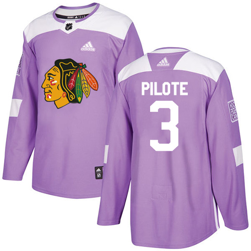 Youth Adidas Chicago Blackhawks #3 Pierre Pilote Authentic Purple Fights Cancer Practice NHL Jersey