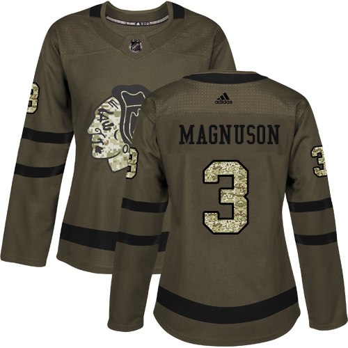 Women's Adidas Chicago Blackhawks #3 Keith Magnuson Authentic Green Salute to Service NHL Jersey