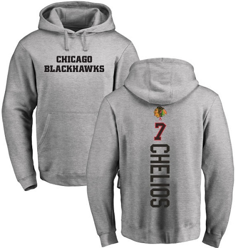 NHL Adidas Chicago Blackhawks #7 Chris Chelios Ash Backer Pullover Hoodie