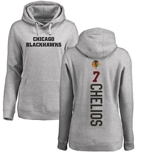 NHL Women's Adidas Chicago Blackhawks #7 Chris Chelios Ash Backer Pullover Hoodie