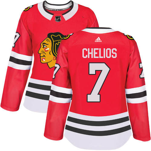 Women's Adidas Chicago Blackhawks #7 Chris Chelios Authentic Red Home NHL Jersey