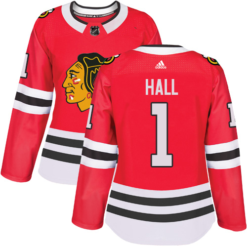 Women's Adidas Chicago Blackhawks #1 Glenn Hall Authentic Red Home NHL Jersey