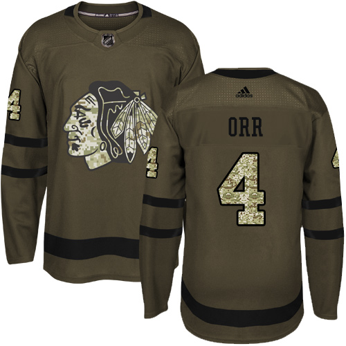 Youth Adidas Chicago Blackhawks #4 Bobby Orr Authentic Green Salute to Service NHL Jersey