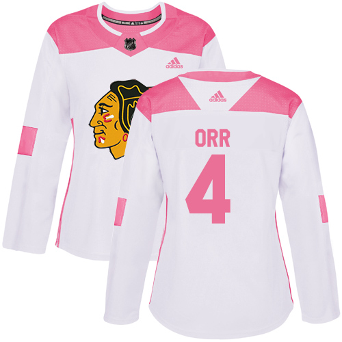 Women's Adidas Chicago Blackhawks #4 Bobby Orr Authentic White/Pink Fashion NHL Jersey