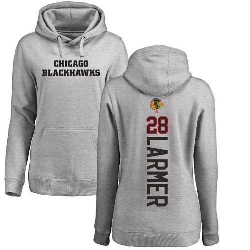 NHL Women's Adidas Chicago Blackhawks #28 Steve Larmer Ash Backer Pullover Hoodie
