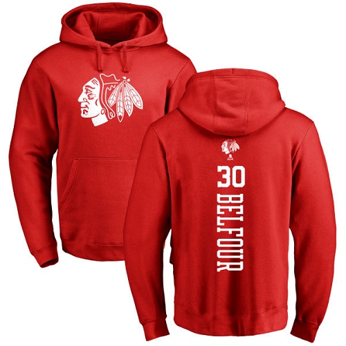NHL Adidas Chicago Blackhawks #30 ED Belfour Red One Color Backer Pullover Hoodie