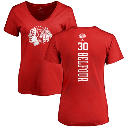 NHL Women's Adidas Chicago Blackhawks #30 ED Belfour Red One Color Backer T-Shirt