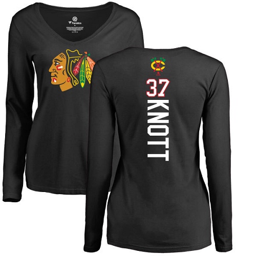 NHL Women's Adidas Chicago Blackhawks #37 Graham Knott Black Backer Long Sleeve T-Shirt