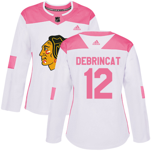 Women's Adidas Chicago Blackhawks #12 Alex DeBrincat Authentic White/Pink Fashion NHL Jersey