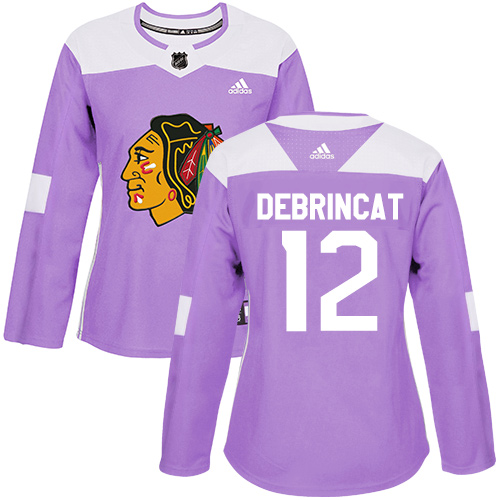 Women's Adidas Chicago Blackhawks #12 Alex DeBrincat Authentic Purple Fights Cancer Practice NHL Jersey