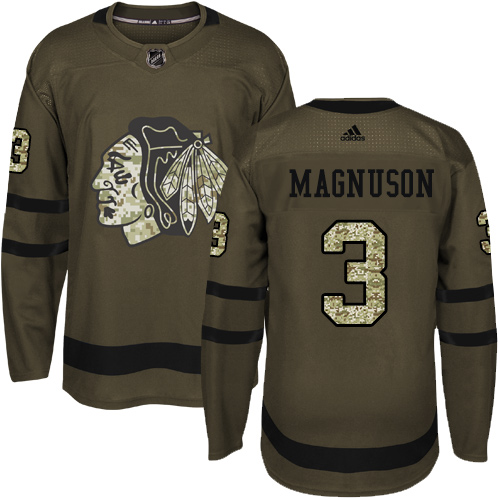 Men's Adidas Chicago Blackhawks #3 Keith Magnuson Authentic Green Salute to Service NHL Jersey