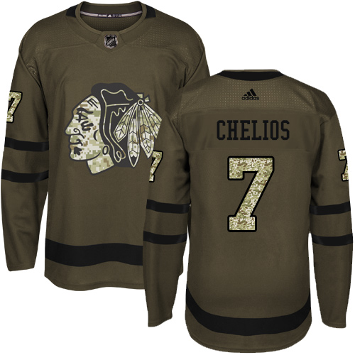 Men's Adidas Chicago Blackhawks #7 Chris Chelios Authentic Green Salute to Service NHL Jersey