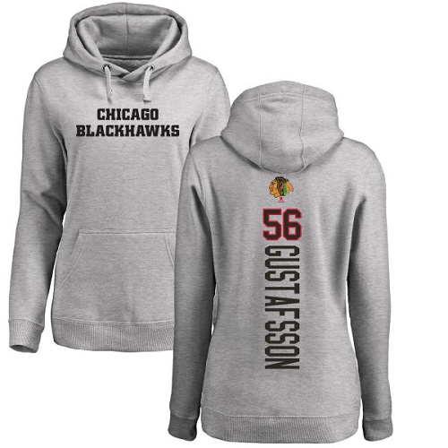 NHL Women's Adidas Chicago Blackhawks #56 Erik Gustafsson Ash Backer Pullover Hoodie