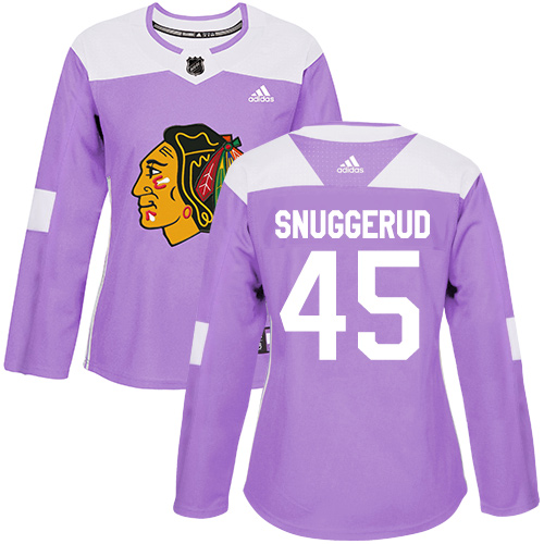 Women's Adidas Chicago Blackhawks #45 Luc Snuggerud Authentic Purple Fights Cancer Practice NHL Jersey