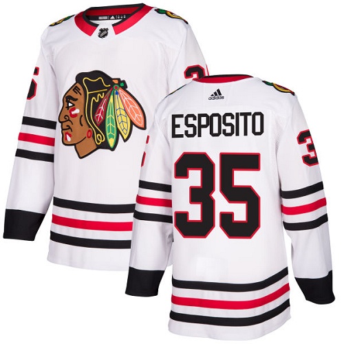 Women's Adidas Chicago Blackhawks #35 Tony Esposito Authentic White Away NHL Jersey