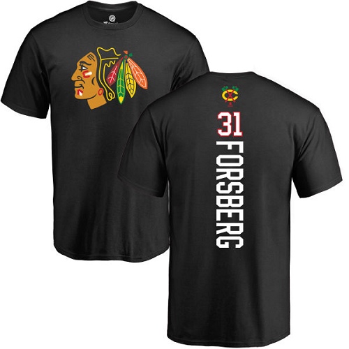 NHL Adidas Chicago Blackhawks #31 Anton Forsberg Black Backer T-Shirt
